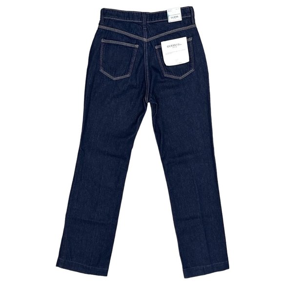 Guess 80's Straight High Rise Jeans in Refined Rinse Dark Indigo Wash Denim - Picture 5 of 16
